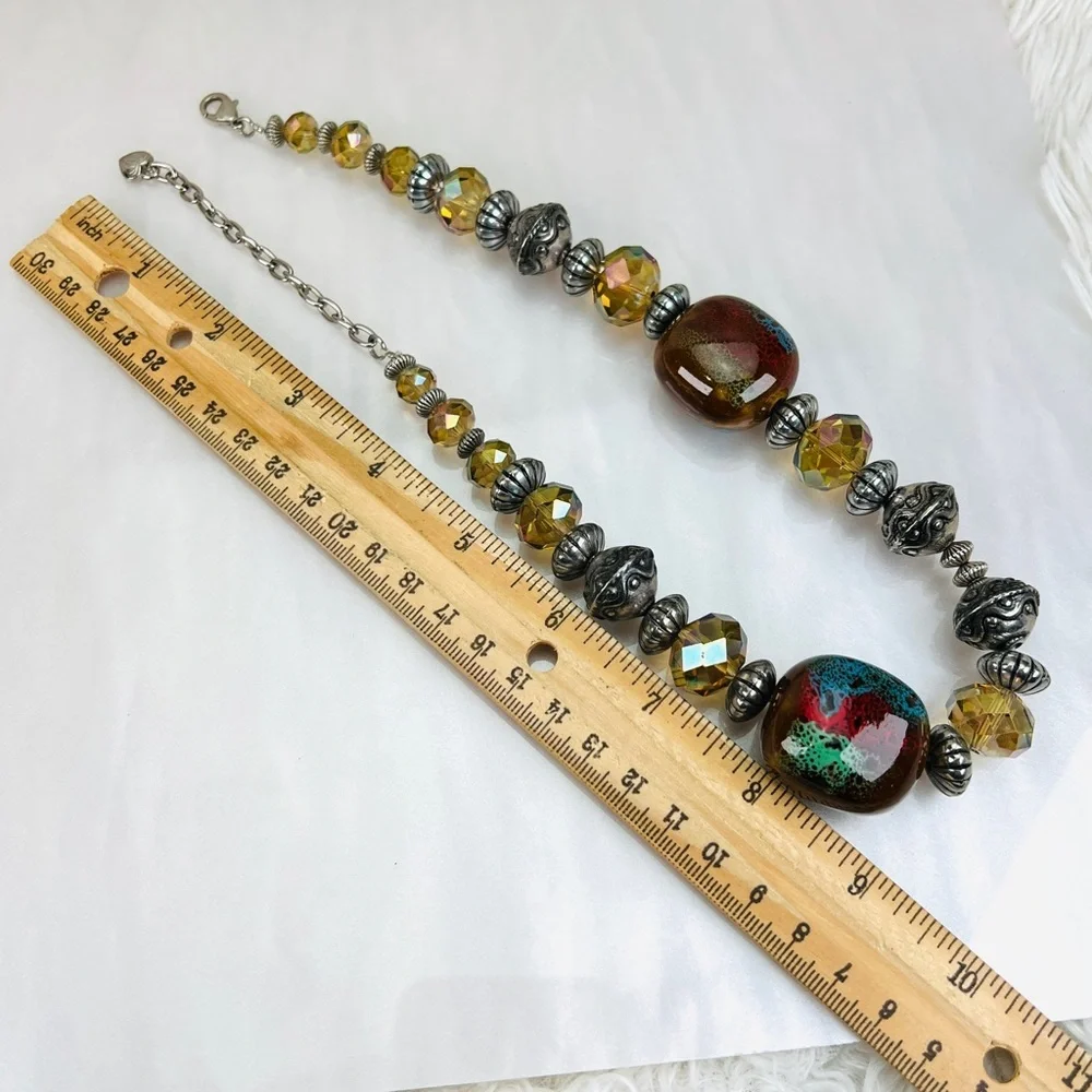 Bohemian, chunky glass beaded weighted statement, necklace